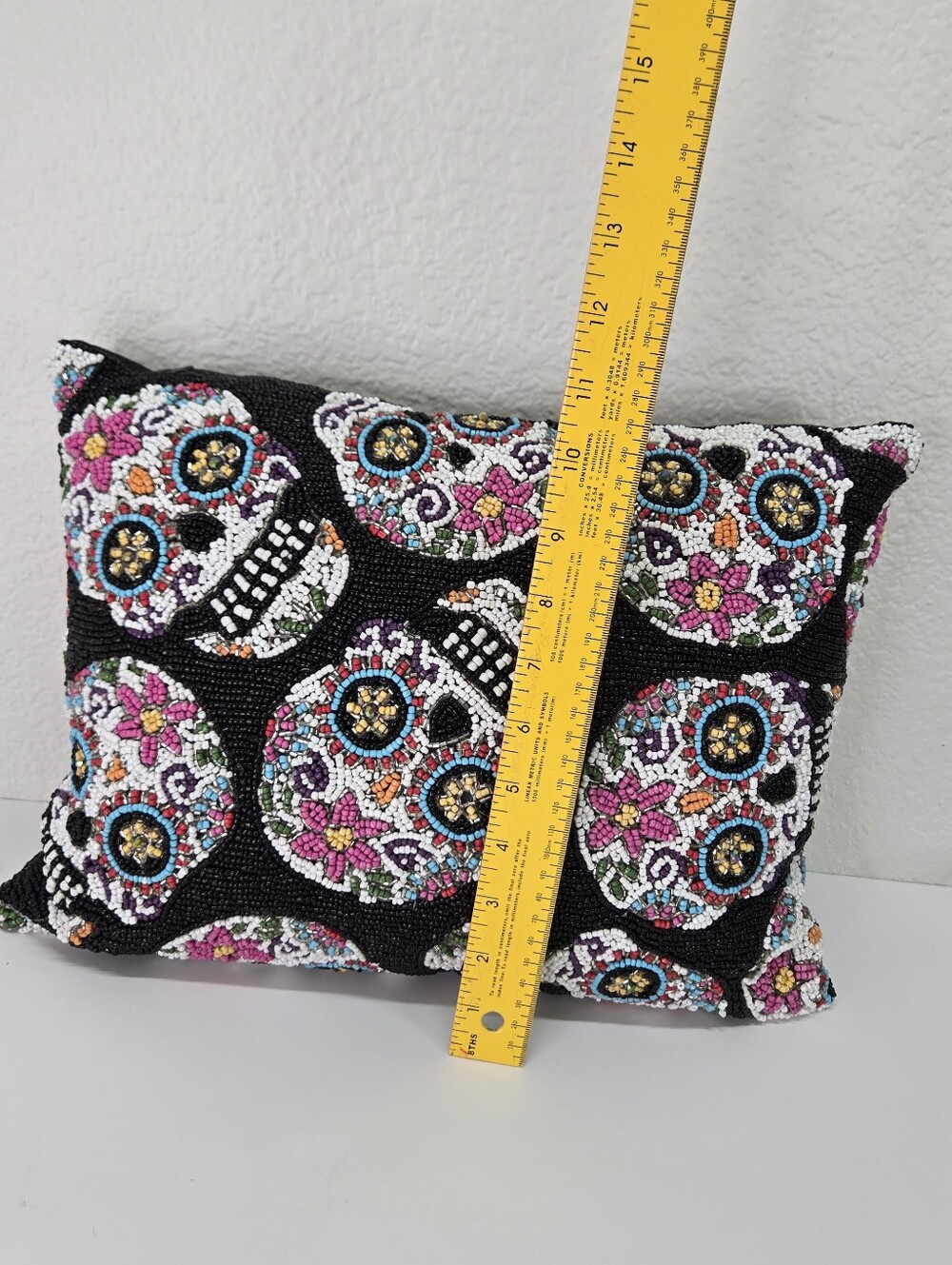 Cupcakes & Cashmere Beaded Sugar Skull Accent Pillow Day of the Dead Halloween - Picture 15 of 17
